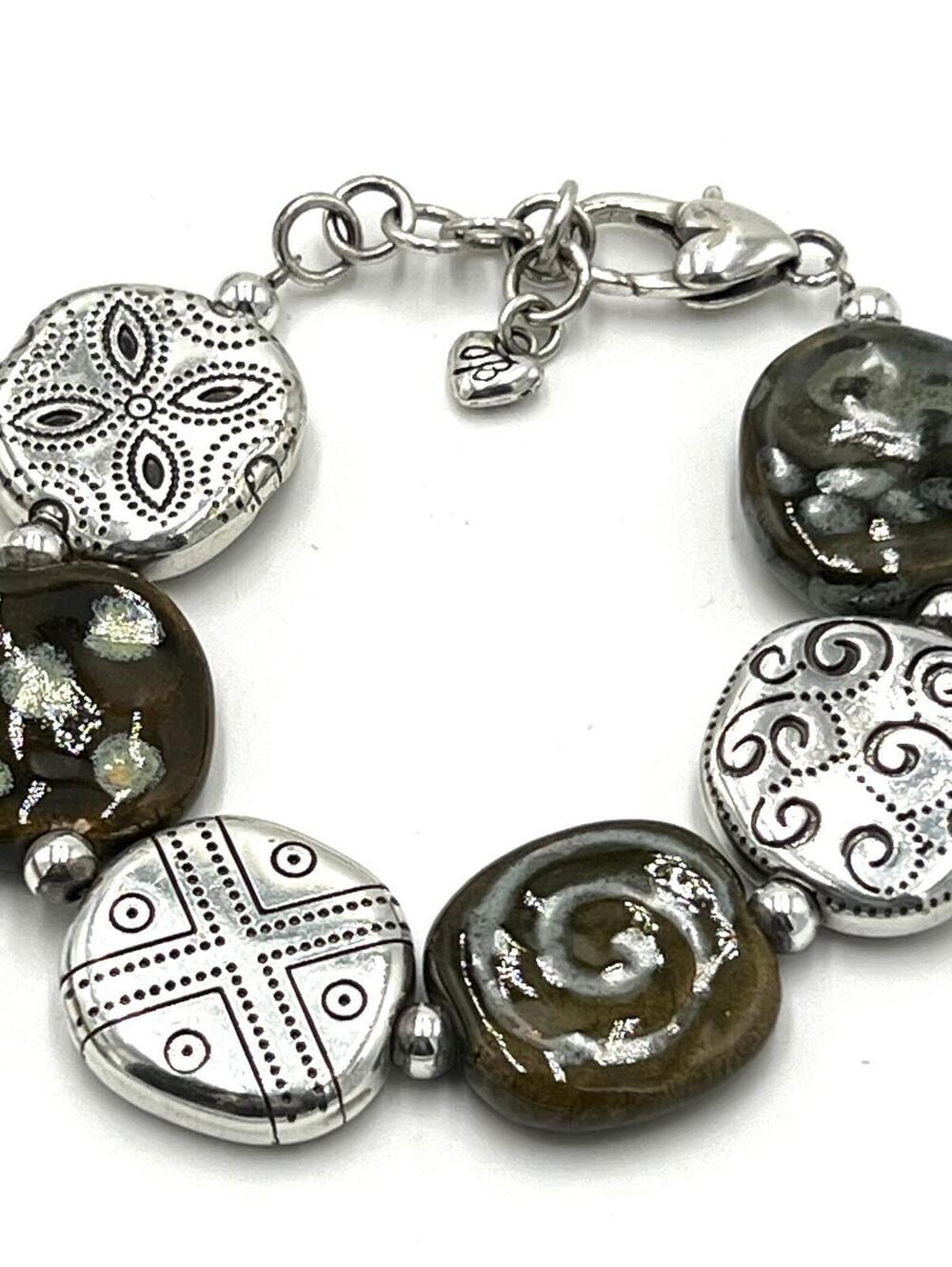 Brighton Silver Plated Kazuri Hand-painted Clay Bracelet